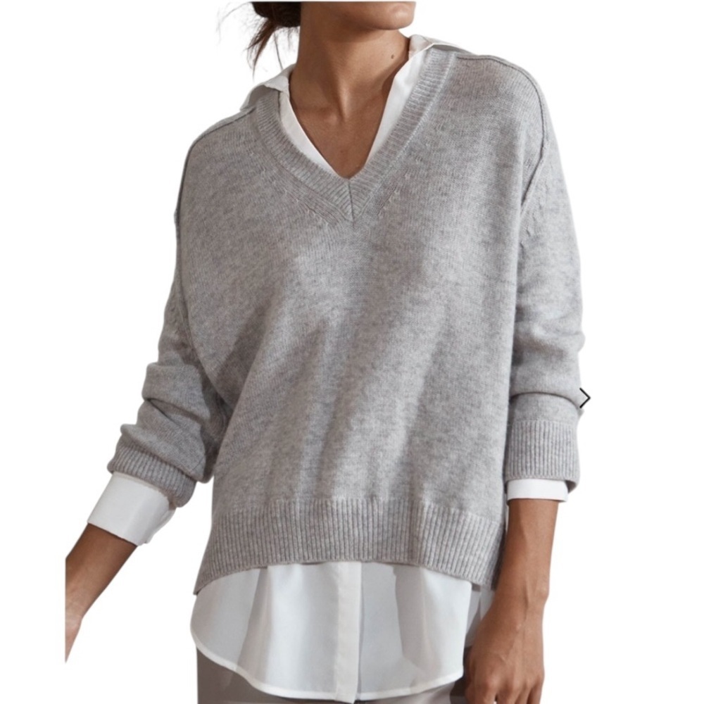 BROCHU WALKER LOOKER LAYER V-NECK CASHMERE BLEND GREY SWEATER SIZE XS - Picture 2 of 14